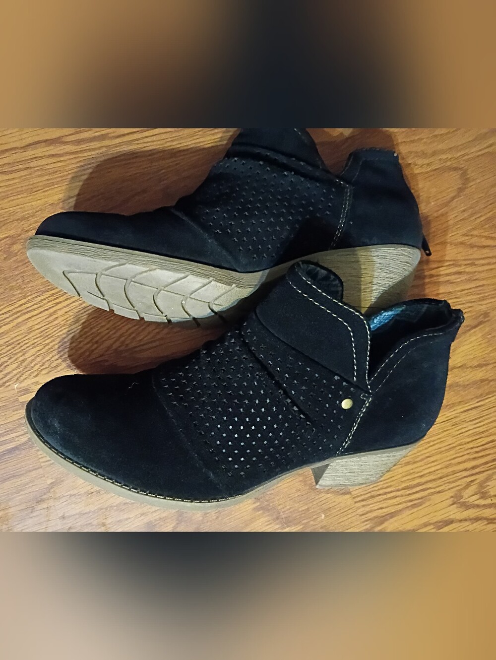 Earth Origins Black Suede Perforated Ankle Booties